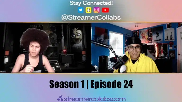 Two streamers collaborating on a live stream, engaging with their audiences to boost visibility and community growth.